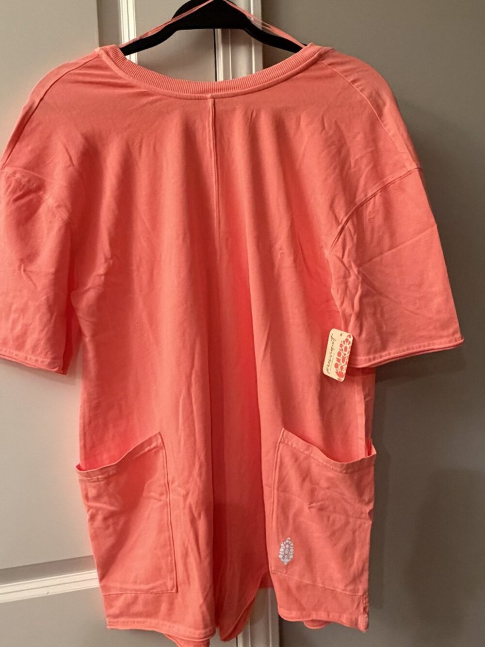 Free People Hot Shot Tee Romper in Neon Coral, size Small